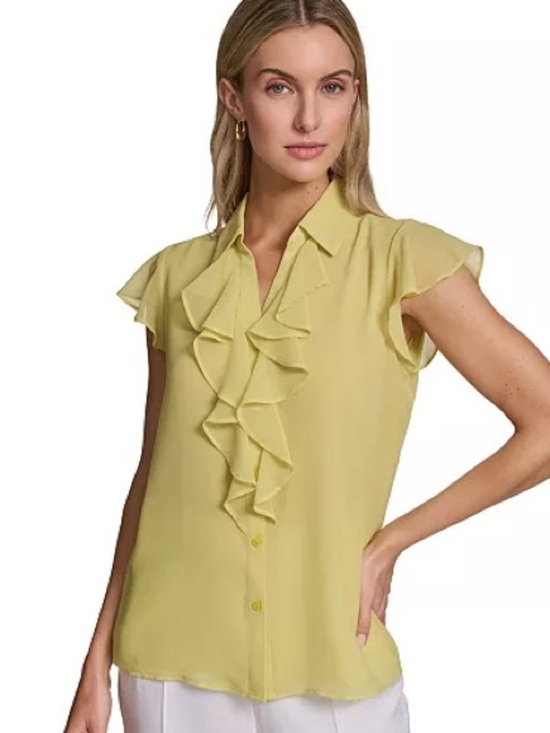 Calvin Klein Tops - Calvin Klein NWT Ruffle Front Blouse Small Sleeveless Career Office Top Yellow